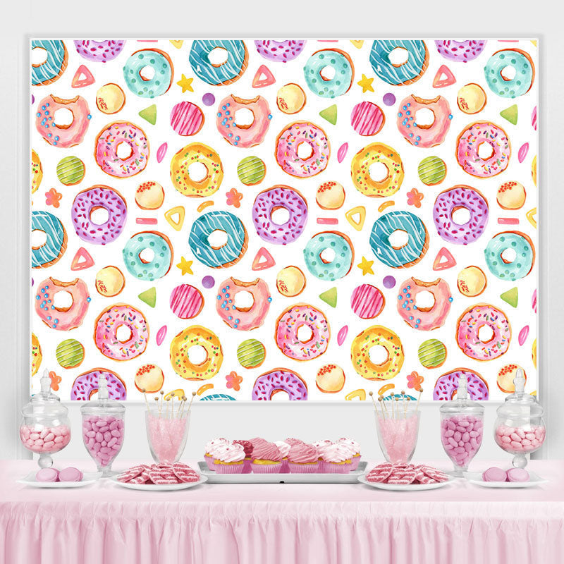 Lofaris Colorful Sweet Donuts Themed Happy Birthday Backdrop