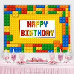 Lofaris Colorful Toy Block Happy Birthday Backdrop For Party