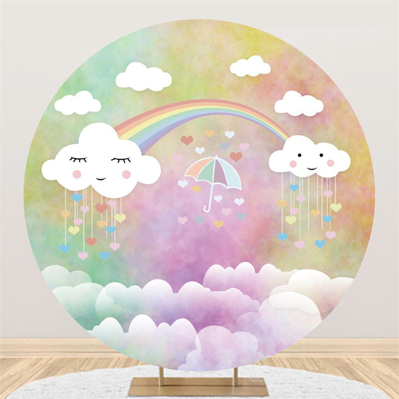 Lofaris Colorful Umbrella Clouds Happy Birthday Circle Backdrop