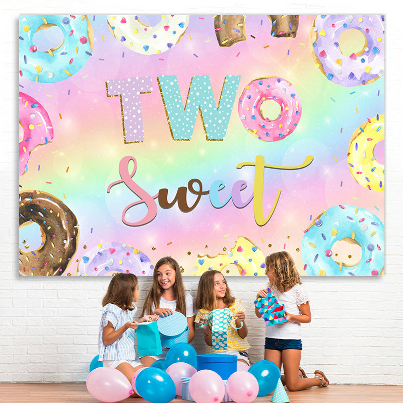 Lofaris Colour Donut Two Sweet Birthday Theme Backdrop For Girl