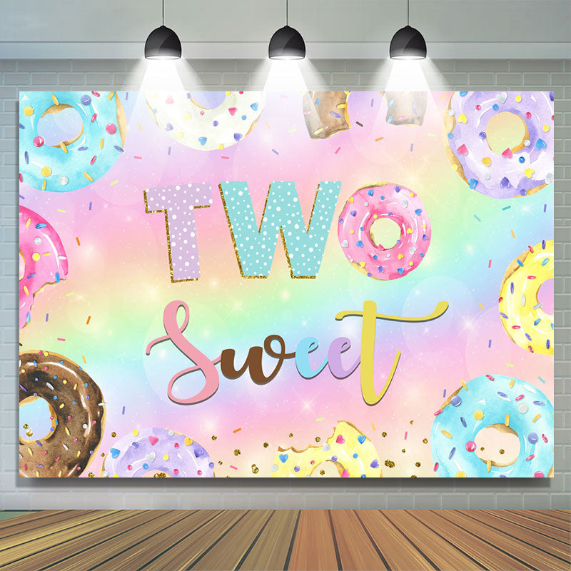Lofaris Colour Donut Two Sweet Birthday Theme Backdrop For Girl