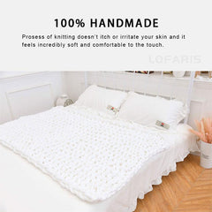 Lofaris Comfortable Warm White Handmade Thick Chunky Knit Blanket