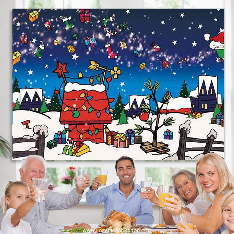 Lofaris Comic Xmas Red House Snowy Night Birthday Backdrop