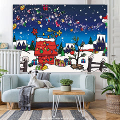 Lofaris Comic Xmas Red House Snowy Night Birthday Backdrop