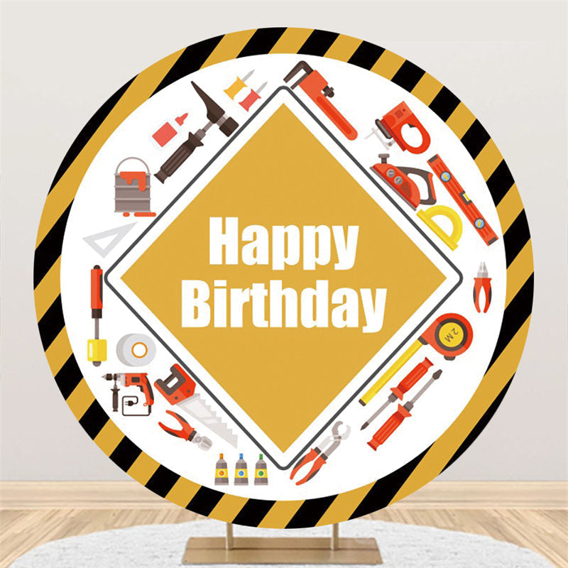 Lofaris Construction Tools Happy Birthday Round Backdrop For Kid