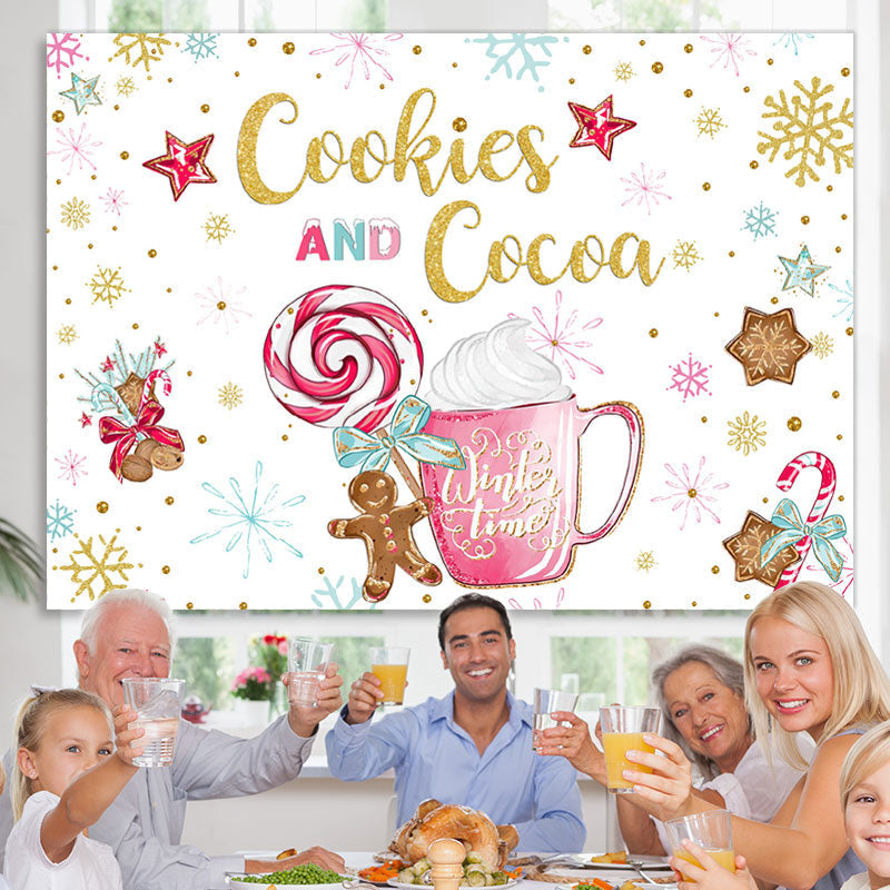 Lofaris Cookie and Cocoa Snowflake Cnady Christmas Backdrop for Party