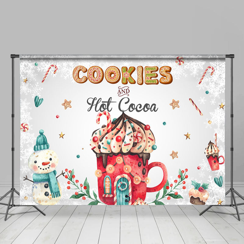 Lofaris Cookies And Red Hot Cocoa Snowman Backdrop For Winter