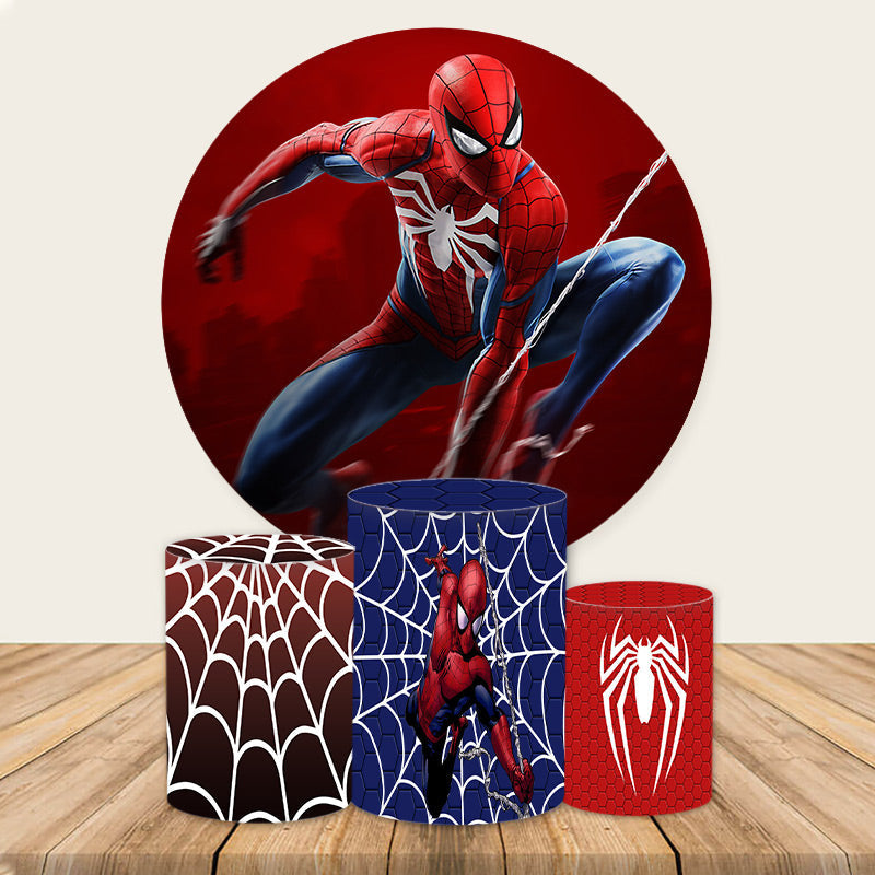 Cool Spiderman Round Birthday Party Backdrop Kit For Boy