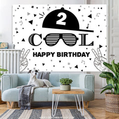 Lofaris Cool Two Black White Happy 2nd Birthday Backdrop