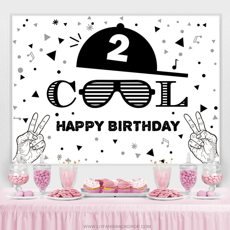 Lofaris Cool Two Black White Happy 2nd Birthday Backdrop