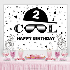 Lofaris Cool Two Black White Happy 2nd Birthday Backdrop