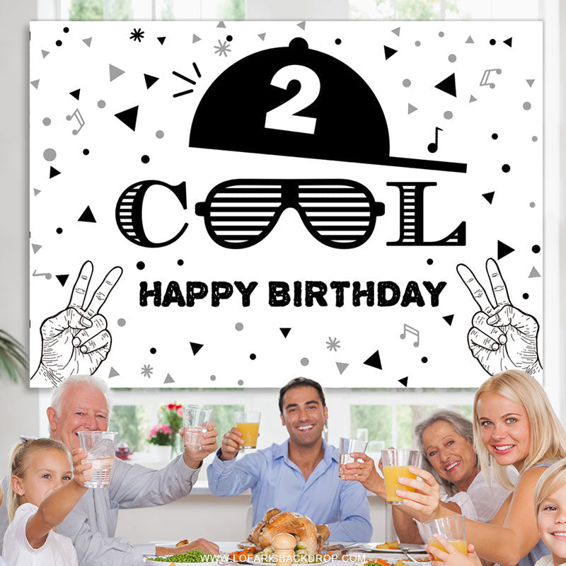 Lofaris Cool Two Black White Happy 2nd Birthday Backdrop