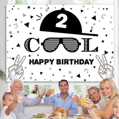 Lofaris Cool Two Black White Happy 2nd Birthday Backdrop