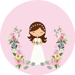 Lofaris Pink Floral With Happy Girl Wedding Round Backdrop Kit