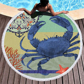 Lofaris Coral Dark Blue Crab Starfish Circle Beach Towel