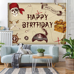 Lofaris Corsair Cartoon Ahoy Matey Happy Birthday Backdrop