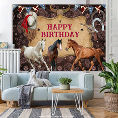 Lofaris Cowboy Horses Cool Happy Birthday Backdrop For Males