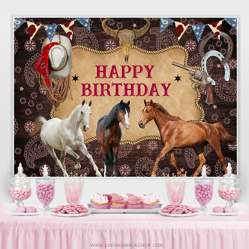 Lofaris Cowboy Horses Cool Happy Birthday Backdrop For Males