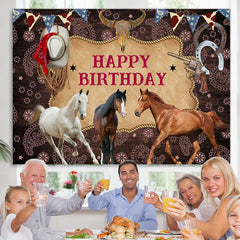 Lofaris Cowboy Horses Cool Happy Birthday Backdrop For Males