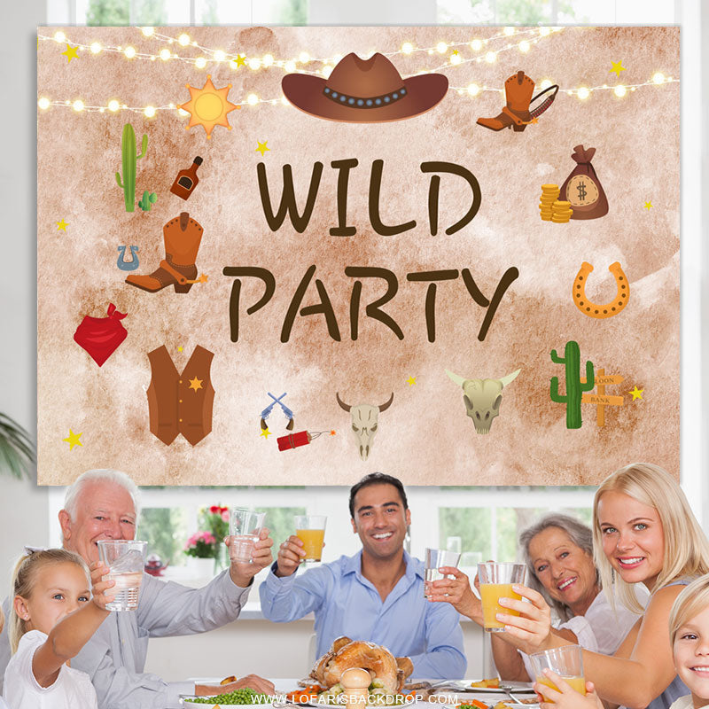 Lofaris Cowboy Pattern Wild Happy Birthday Party Backdrop Banner