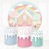 Lofaris Creamy Candy House And Rainbow Round Birthday Backdrop Kit