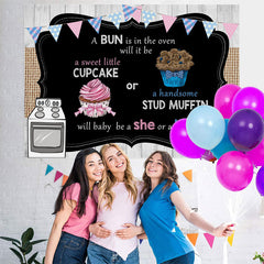 Lofaris Cupcake Or Stud Muffin Gender Reveal Backdrop for Baby Shower