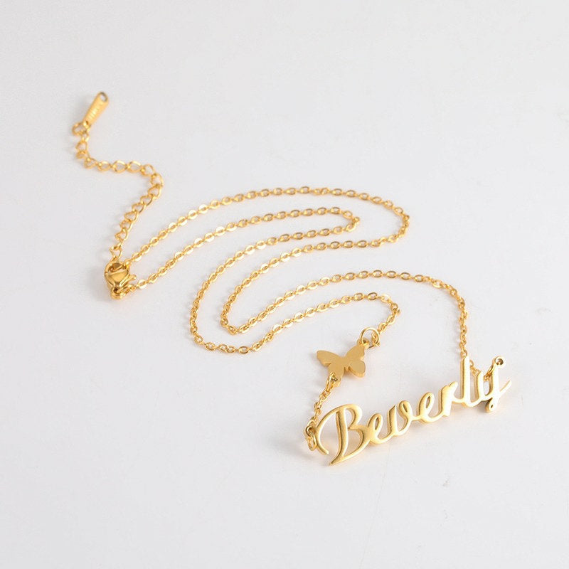 Lofaris Custom 18k Gold Plated Butterfly Name Necklace