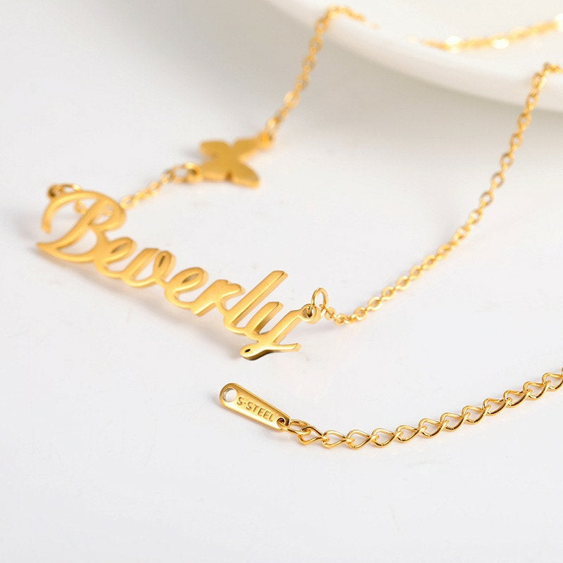 Lofaris Custom 18k Gold Plated Butterfly Name Necklace