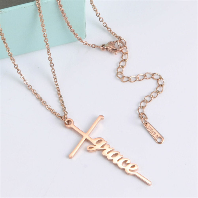 Lofaris Custom 18k Gold Plated Gothic Cross Name Necklace