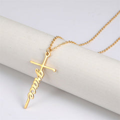 Lofaris Custom 18k Gold Plated Gothic Cross Name Necklace