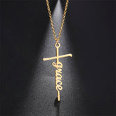 Lofaris Custom 18k Gold Plated Gothic Cross Name Necklace
