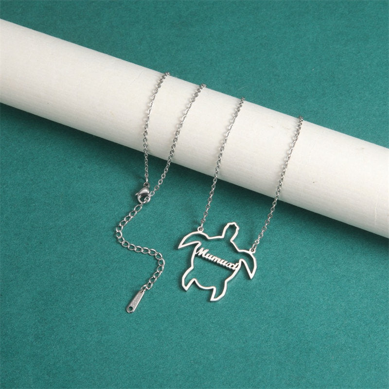 Lofaris Custom 18k Gold Plated Little Turtle Name Necklace