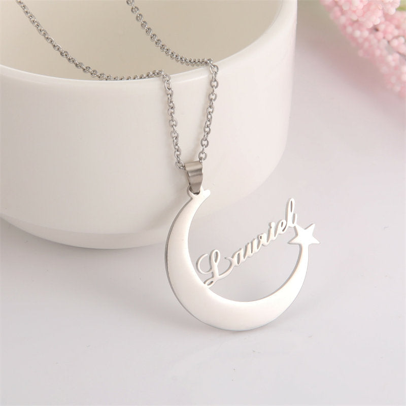 Lofaris Custom 18k Gold Plated Moon Star Name Necklace