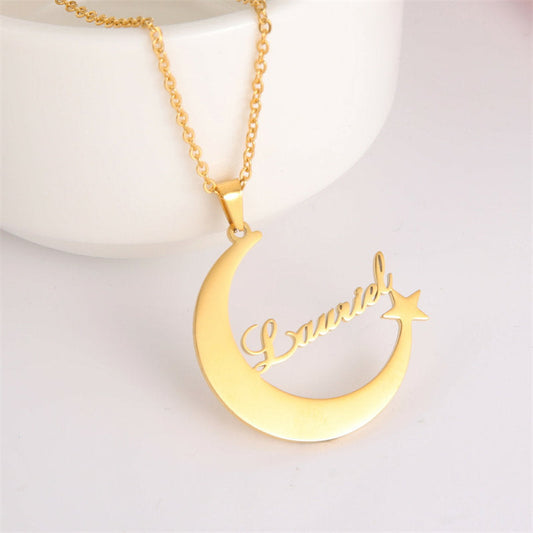 Lofaris Custom 18k Gold Plated Moon Star Name Necklace
