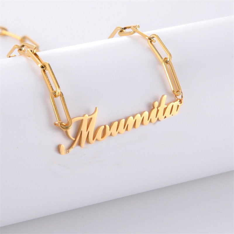 Lofaris Custom 18k Gold Plated Paper Clip Chain Name Necklace