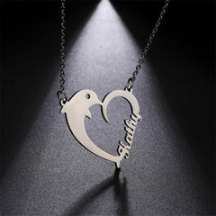 Lofaris Custom Anti-Oxidation Silver Heart Dolphin Name Necklace