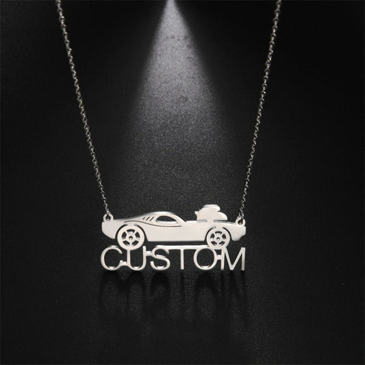 Lofaris Custom Anti-Oxidation Silver Super Car Name Necklace