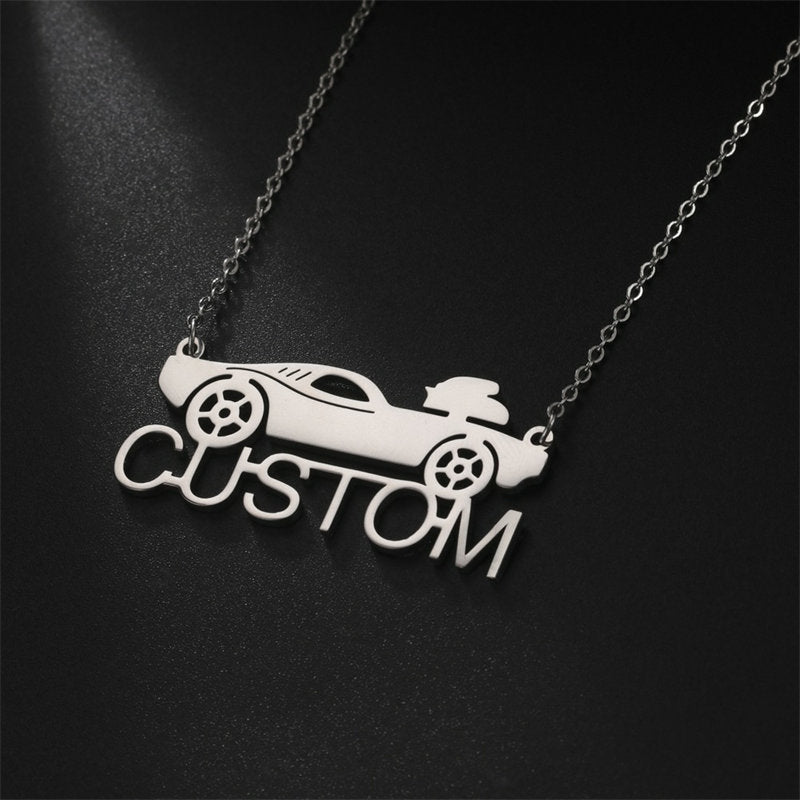 Lofaris Custom Anti-Oxidation Silver Super Car Name Necklace
