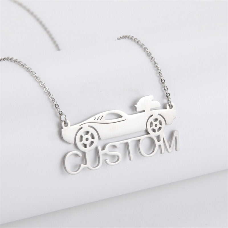 Lofaris Custom Anti-Oxidation Silver Super Car Name Necklace