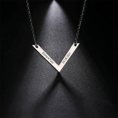 Lofaris Custom Anti-Oxidation Silver V Shape Name Necklace