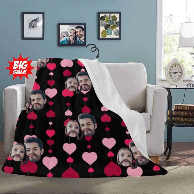 Lofaris Custom Couple Face Love Heart Soft Micro Fleece Blanket