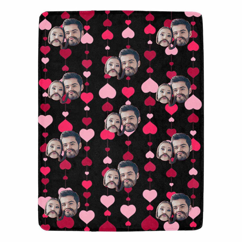 Lofaris Custom Couple Face Love Heart Soft Micro Fleece Blanket