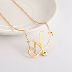 Lofaris Custom Heart Shaped Stethoscope 18k Gold Plated Name Necklace