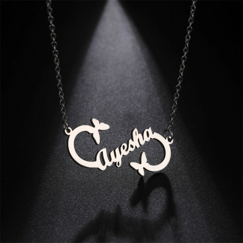 Lofaris Custom Little Butterfly Anti-Oxidation Silver Name Necklace