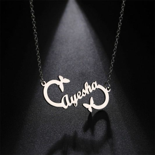 Lofaris Custom Little Butterfly Anti-Oxidation Silver Name Necklace