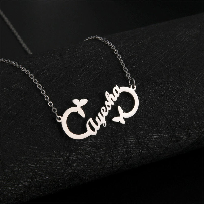 Lofaris Custom Little Butterfly Anti-Oxidation Silver Name Necklace