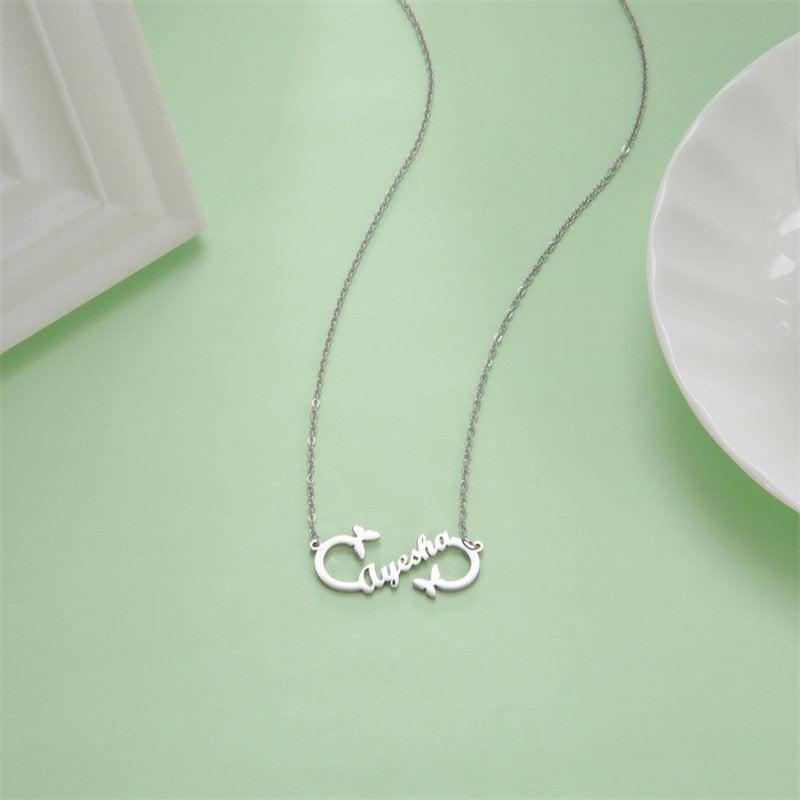 Lofaris Custom Little Butterfly Anti-Oxidation Silver Name Necklace