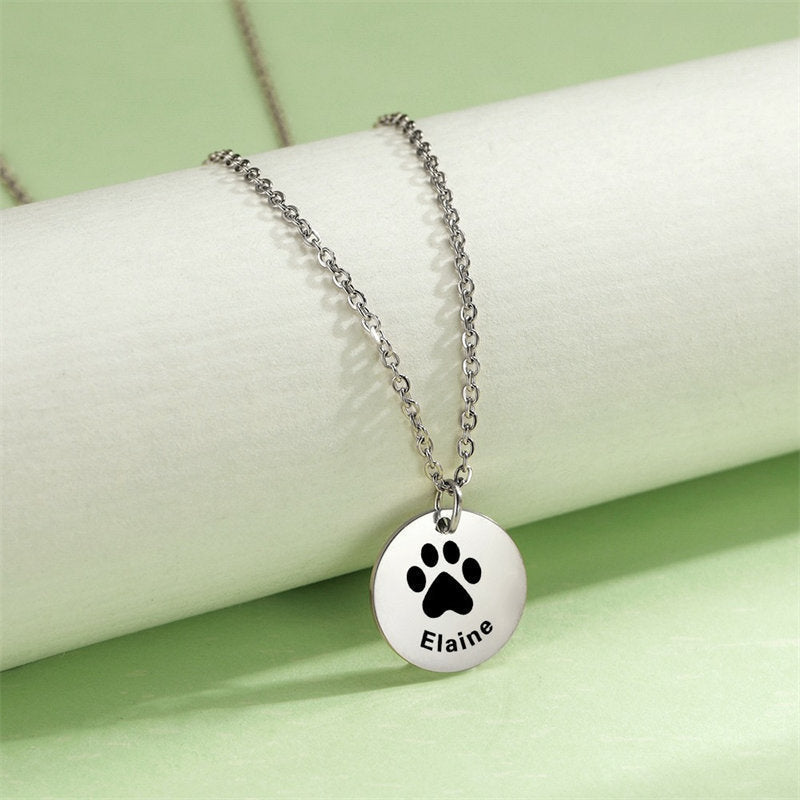 Lofaris Custom Pet Paw Print 18k Gold Plated Name Necklace