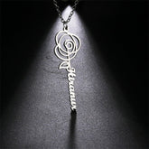 Lofaris Custom Rose Flower Anti-Oxidation Silver Name Necklace
