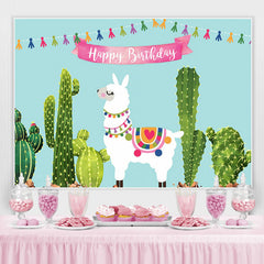 Lofaris Cute Alpaca And Cactus Happy Birthday Party Backdrop